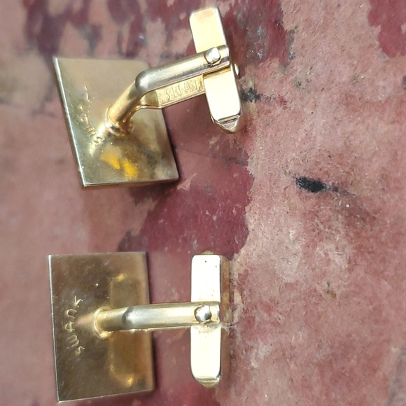 Swank Vintage Cufflinks gold Tone Rectangle w/ clear stone - Picture 4 of 5